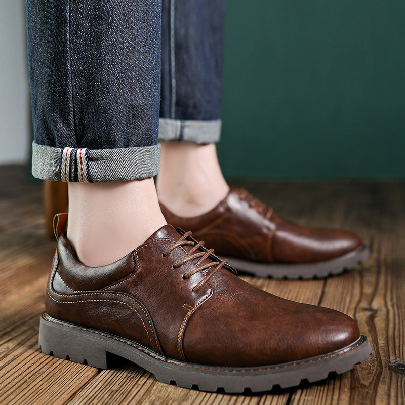 Men's Retro Derby Outdoor Clothes British Style Single-layer Leather Shoes