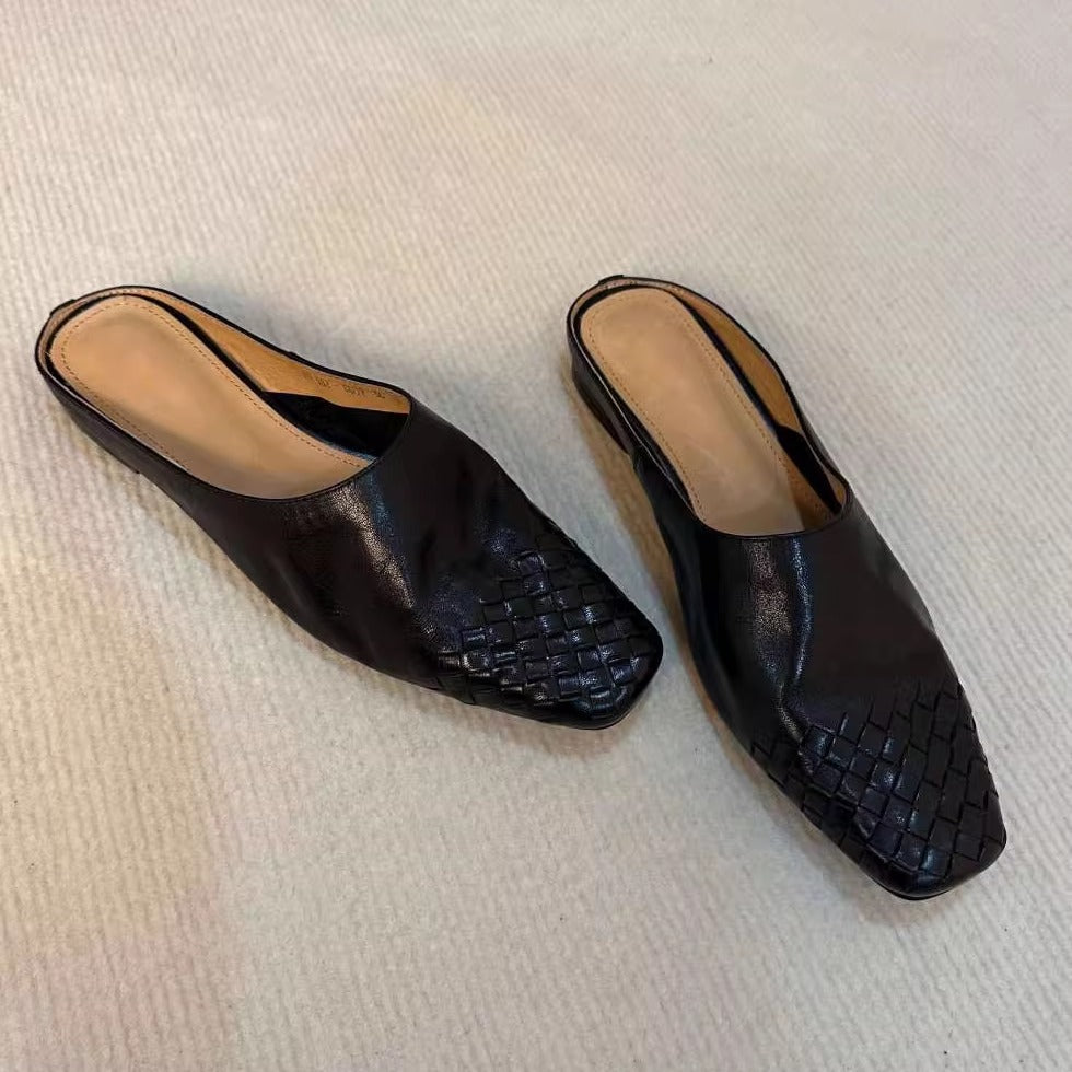 Women's French Style Vintage Weave Closed Toe Half Fashion Slippers