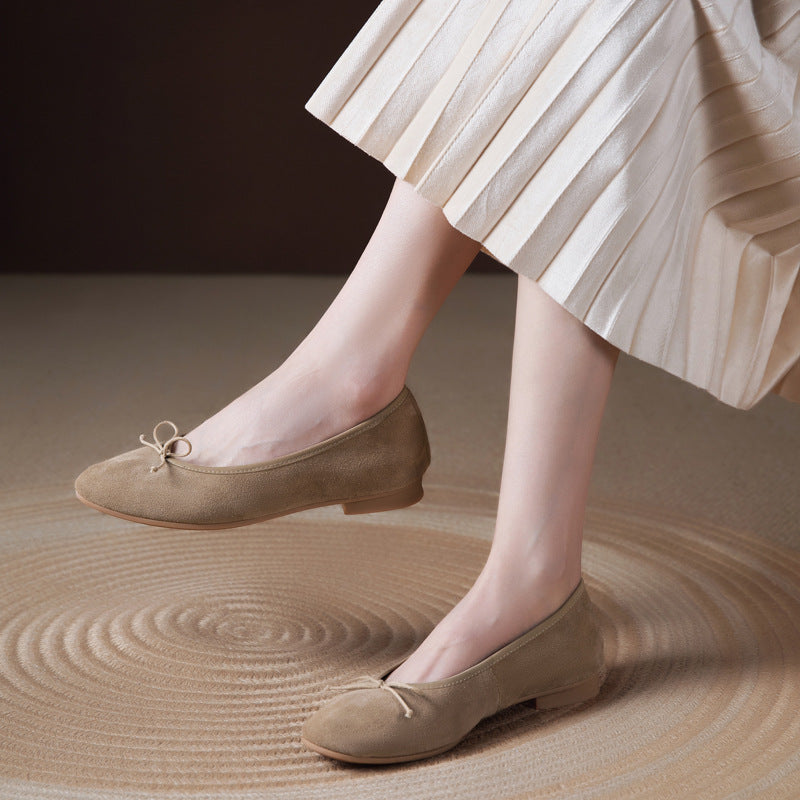 Women's First Layer Cowhide Reverse Made Pumps Flat Sheepskin Insole Ballet Women's Fashion Shoes