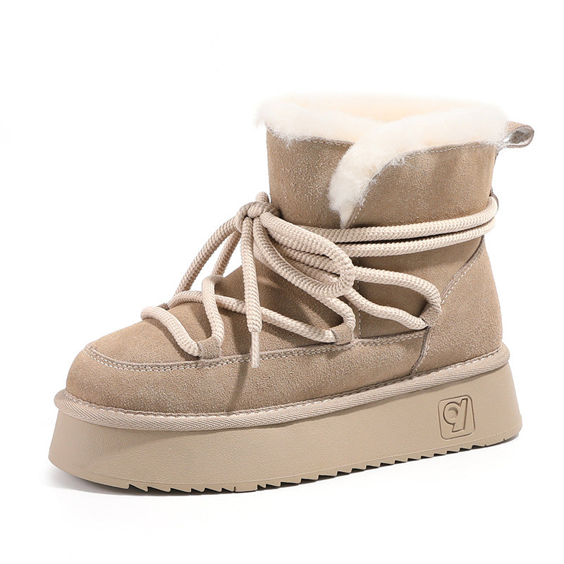 Women's Bottom Fashion Winter Double Face Wool Low Snow Boots