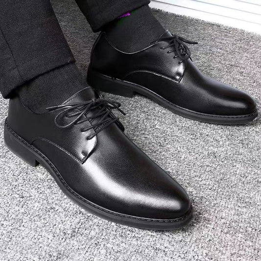 Men's Breathable Lace Up Korean Tip Needle-shaped Leather Shoes