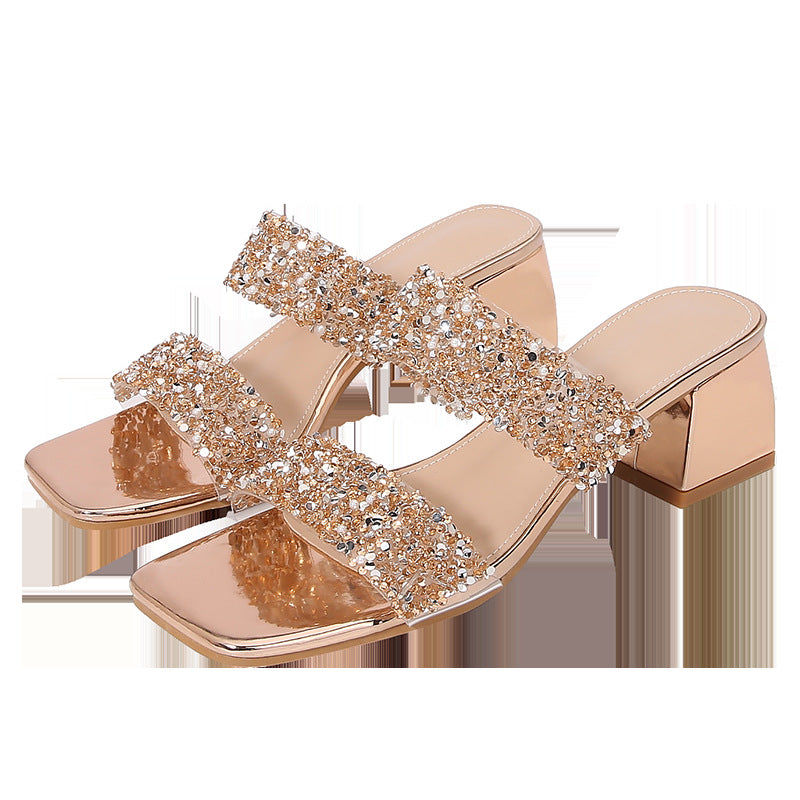 Women's Bohemian Fashion Rhinestone Korean Style Platform Slippers
