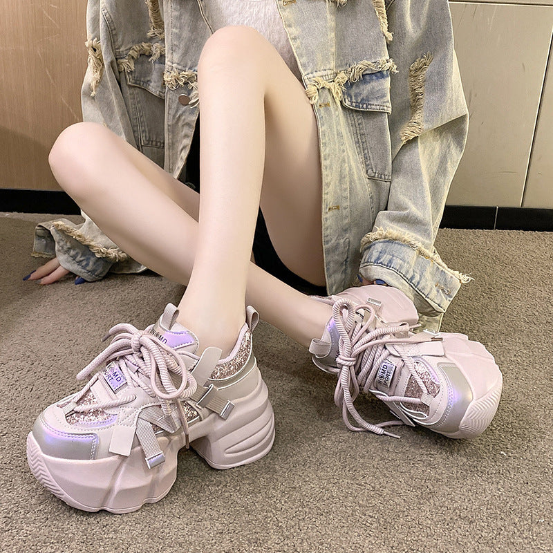Sequin Sweet Dad Platform Height Increasing Small Casual Shoes