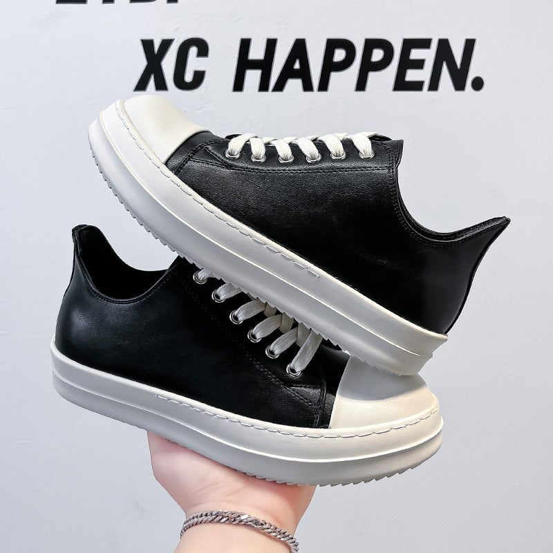 Men's Black Board Height Increasing Couple Commuter Leather Shoes
