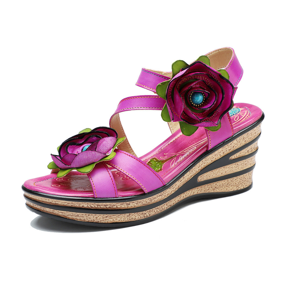 Summer Hand-rub Color Three-dimensional Flower Comfortable Sandals