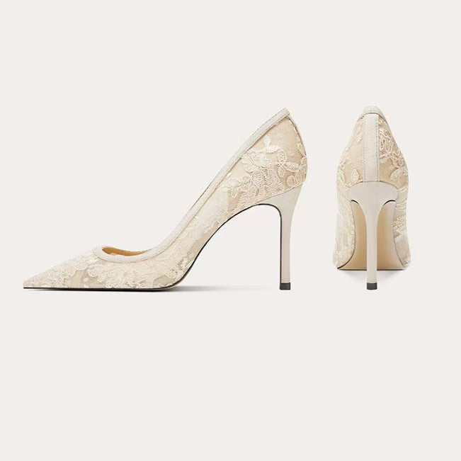 Women's Breathable Hollow Out Pumps Fairy Pointed Toe Nude Color Thin Women's Fashion Shoes