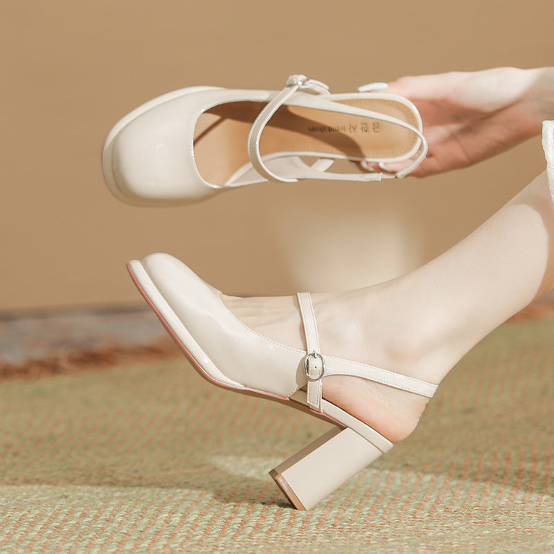 Women's Box High Elegant Patent Hepburn Style Heels