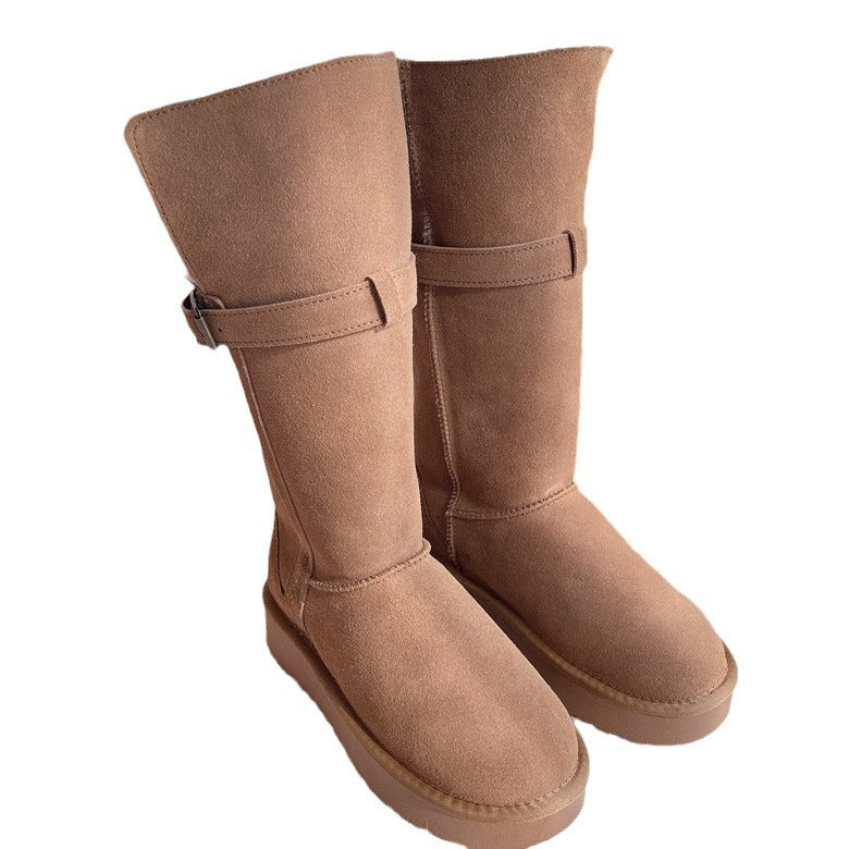 Women's Goddess Ring Two-way Real Fur Cowhide Wool Snow Boots