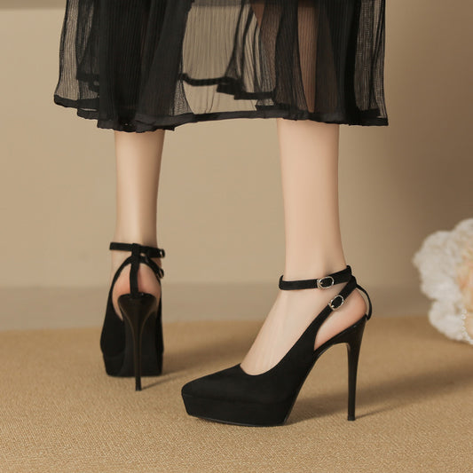 Women's Platform Suede High Not Tired Toe Cap Slingback Heels