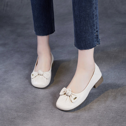 Women's Small Single-layer French Foldable Ballet Bow Casual Shoes