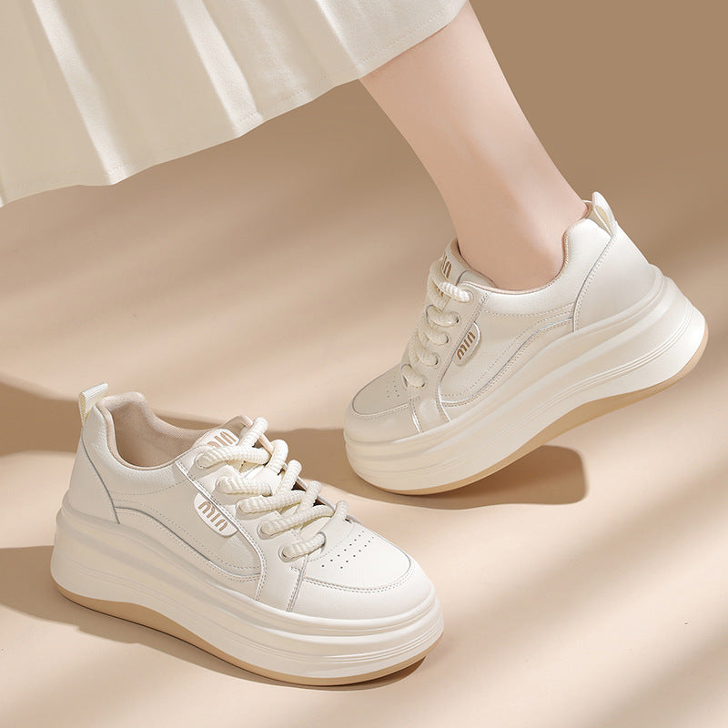 Women's White Dad Flat Platform Sports Sneakers