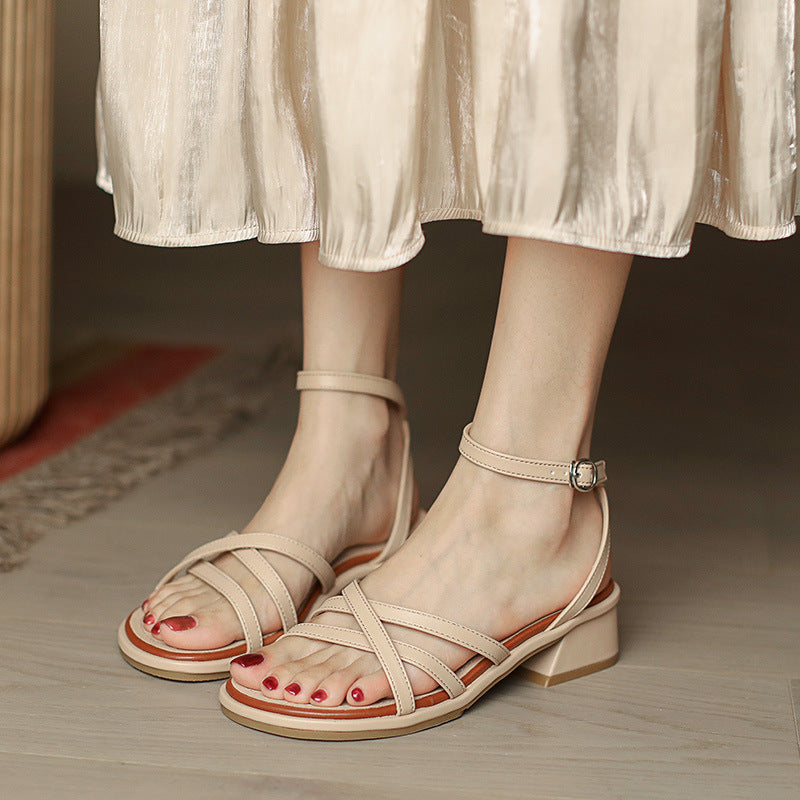 Women's Summer With Buckle Chunky Soft Bottom Fairy Style Heels