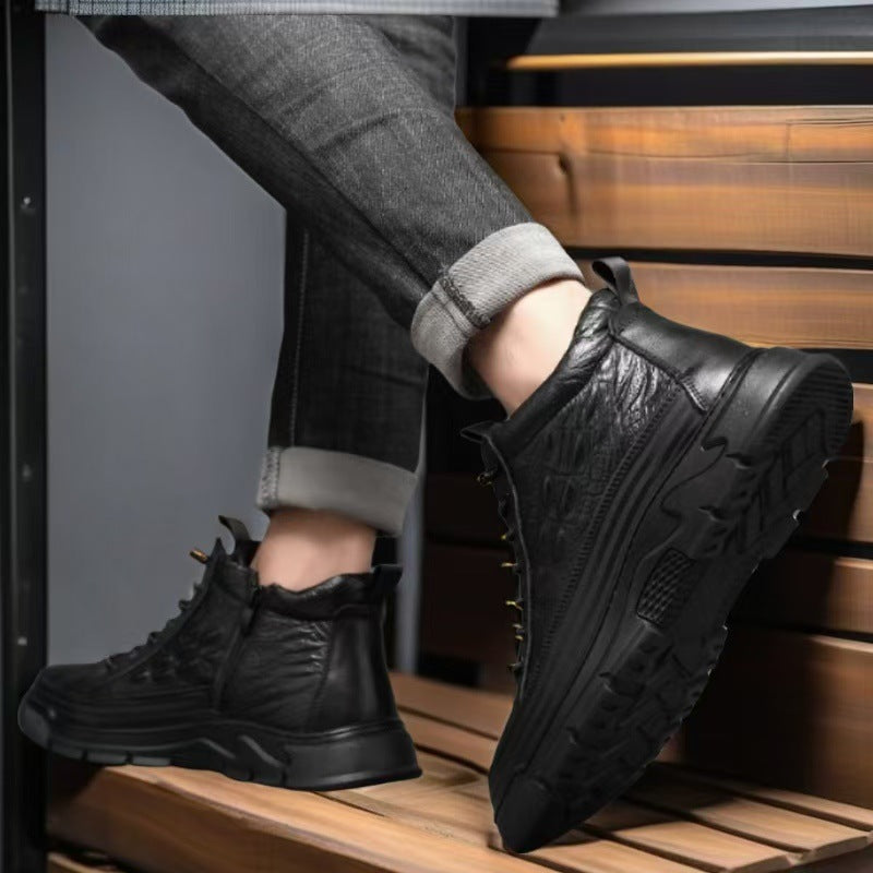 Men's Winter Fleece-lined First Layer Cowhide Cotton Fashion Men's Shoes