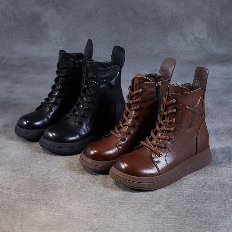 Women's Genuine Single Height Increasing Insole Round Boots