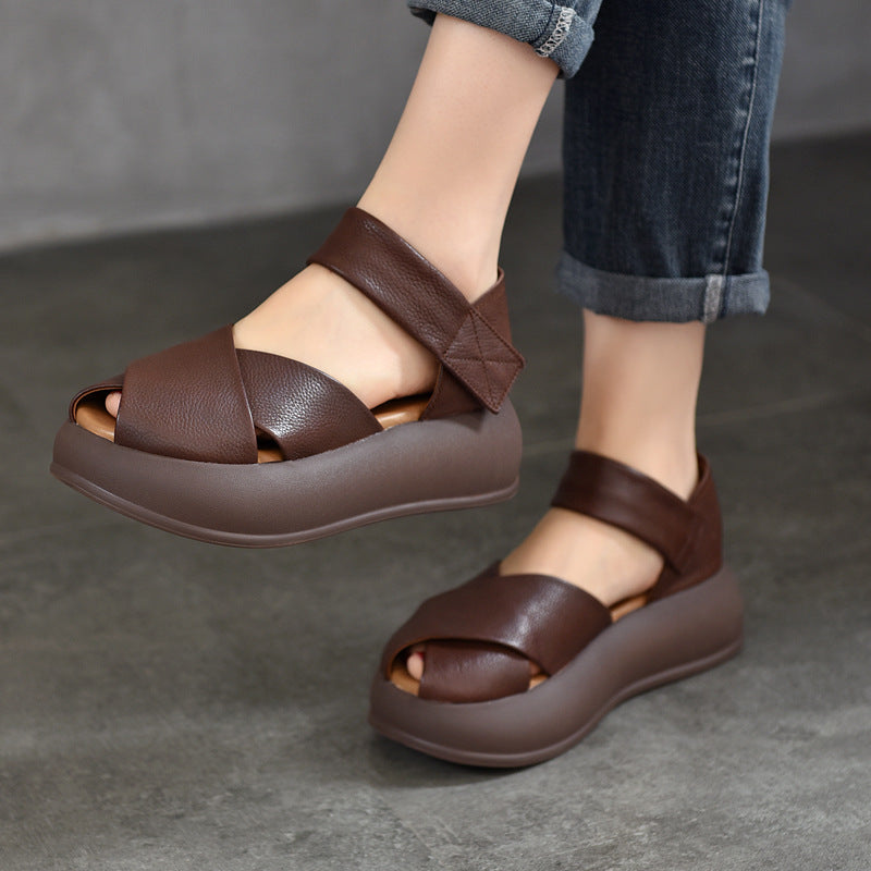 Women's Activity Price Roman Top Layer Cowhide Fish Sandals