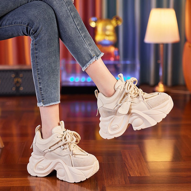 Women's Height Increasing Insole Dad Thick-soled White Casual Shoes