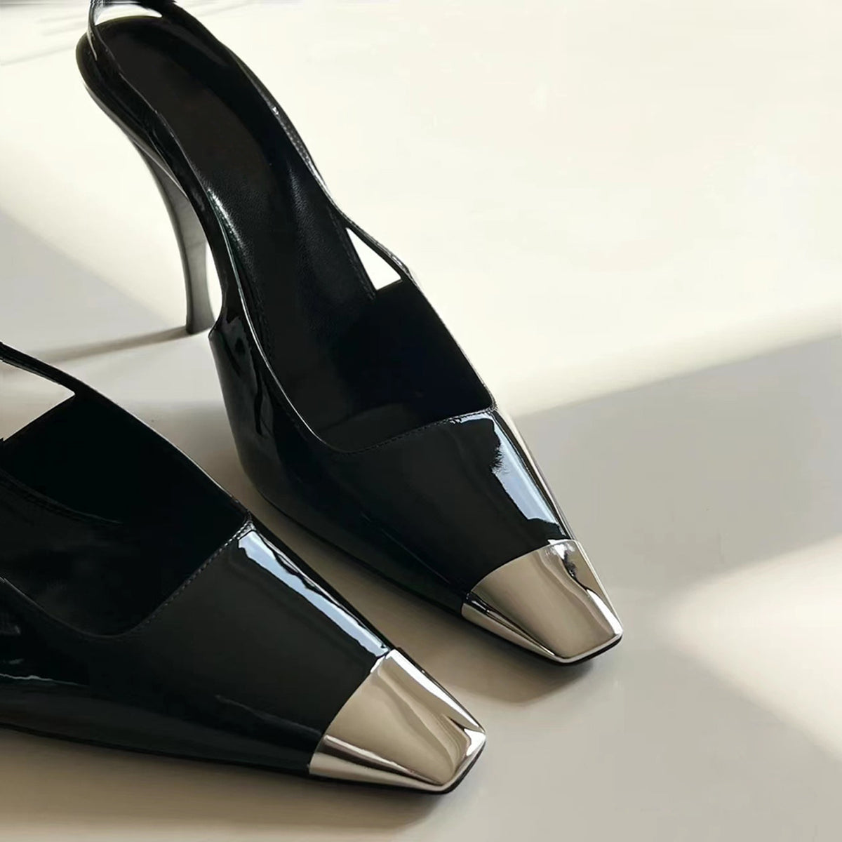 Pu With Sexy Female Black Square Toe Heels