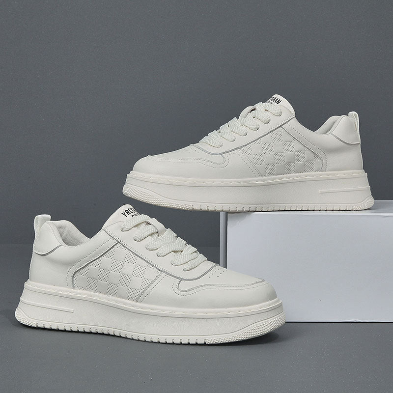 Men's Layer Cowhide White Summer Breathable Versatile Platform Men's Shoes