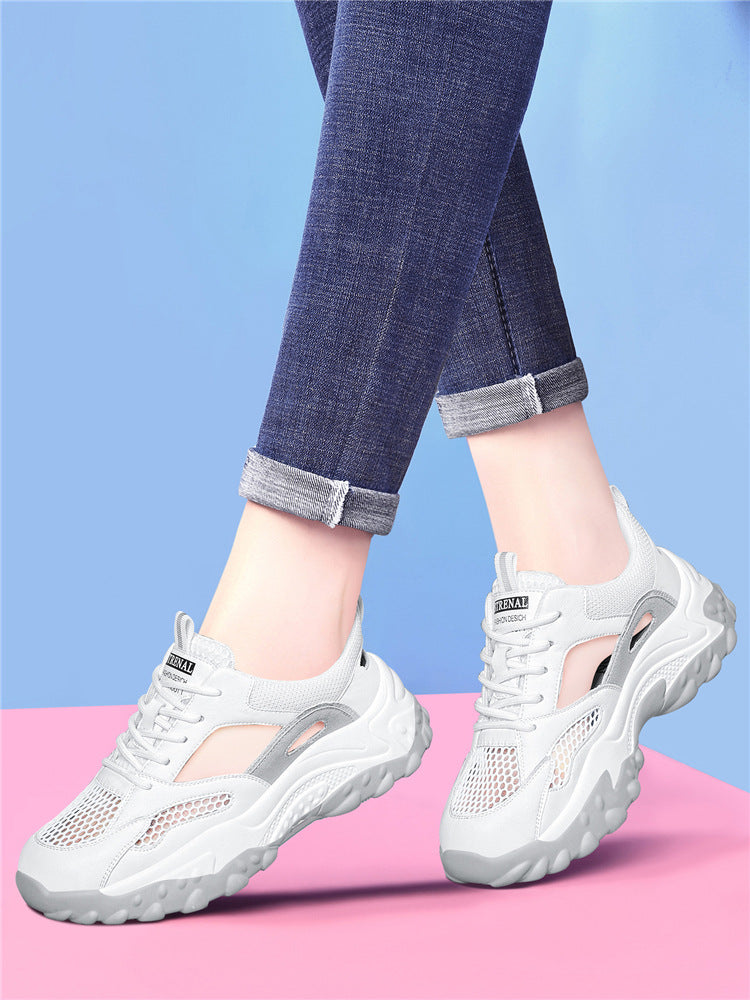 Women's Toe Box Hole Dad Thick Bottom Hollowed Heels
