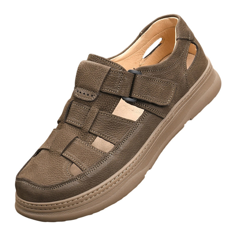 Men's Full Grain Cowhide Soft Bottom Surface Hole Sandals