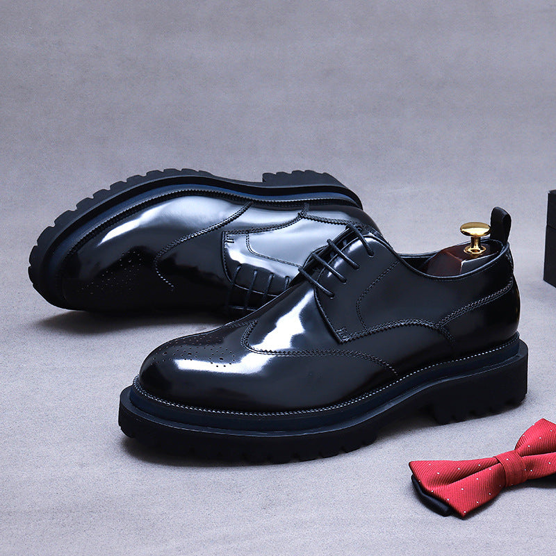 Men's Carved Genuine Cowhide Lining Vintage British Handmade Platform Leather Shoes
