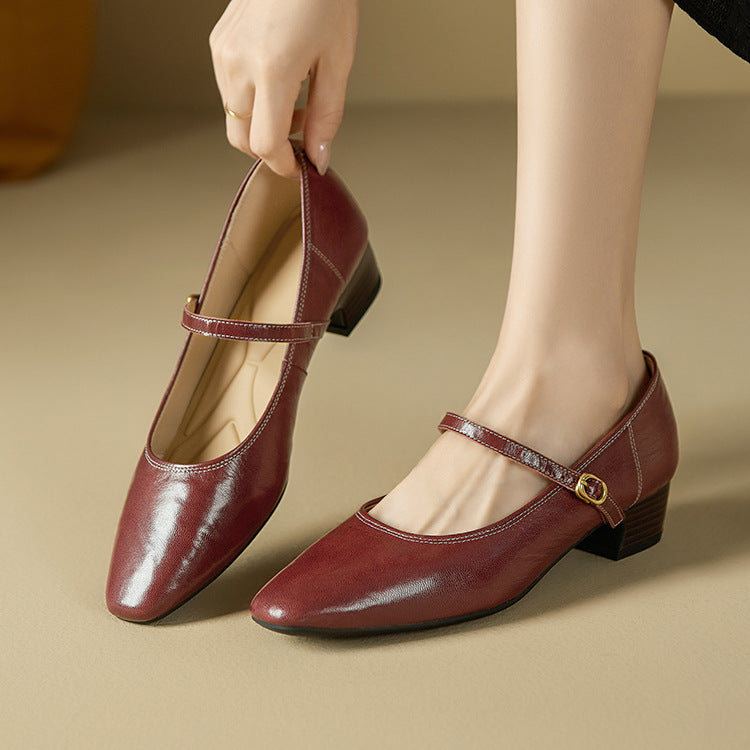 Women's Sheepskin Mary Jane Spring With Chunky Women's Shoes