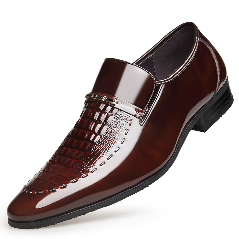 Men's Formal Wear Height Increasing Green Crocodile Pattern Korean Style Pointed Men's Business Leather Shoes