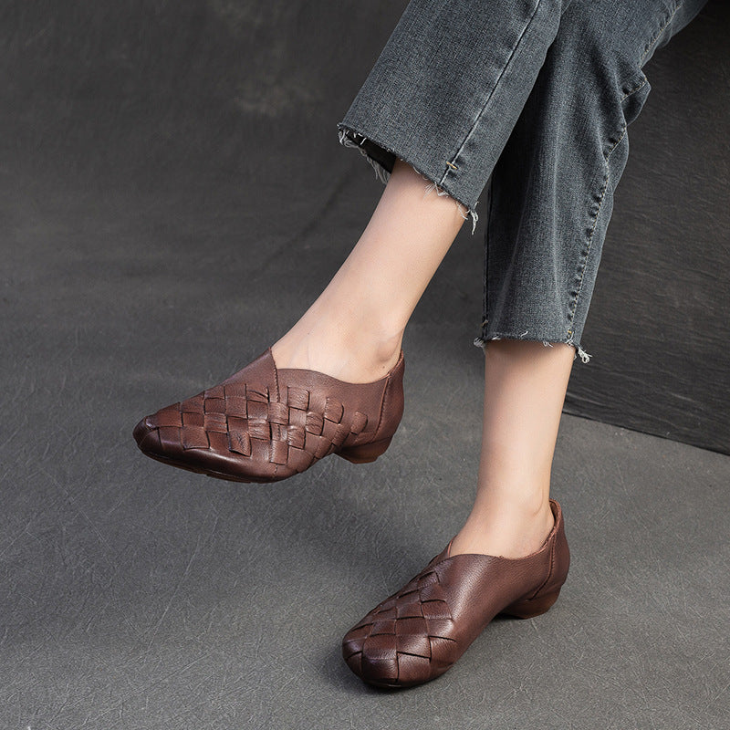 Women's Hand-woven One Pedal First Layer Cowhide Loafers