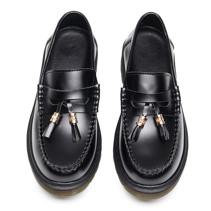 Men's Tassel Martin Pure Black British Style Loafers