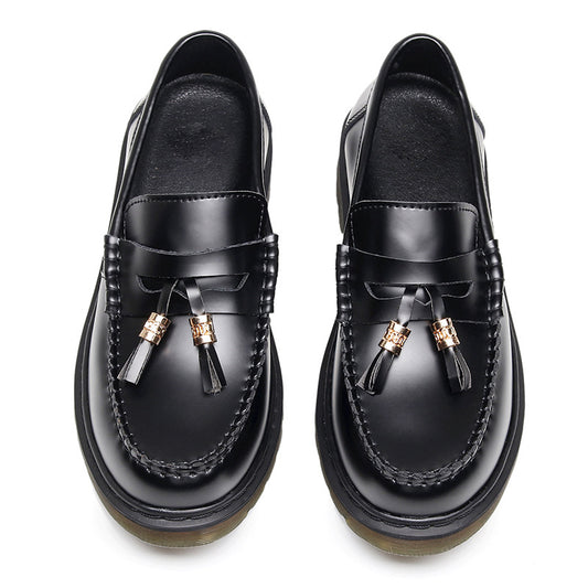 Men's Tassel Martin Pure Black British Style Loafers
