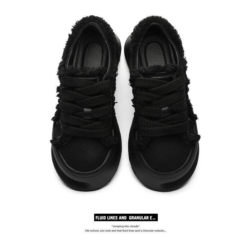 Women's & Men's Horseshoe Black White Platform For Board Minority Canvas Shoes