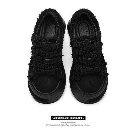 Women's & Men's Horseshoe Black White Platform For Board Minority Canvas Shoes