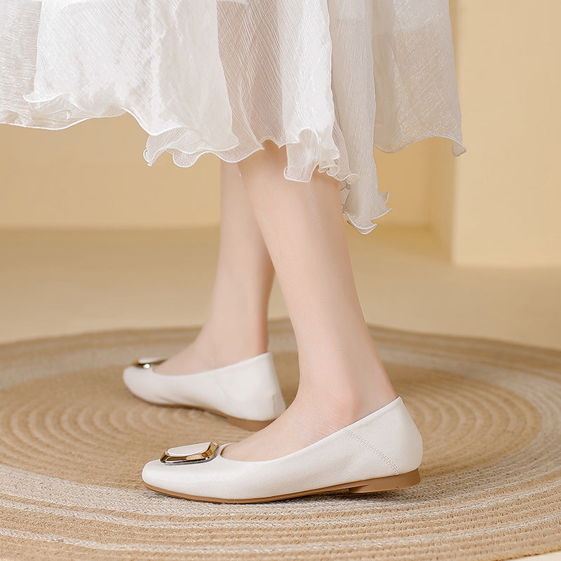 Women's Cowhide Version Flat Low-cut Authentic Pumps Soft Women's Fashion Shoes
