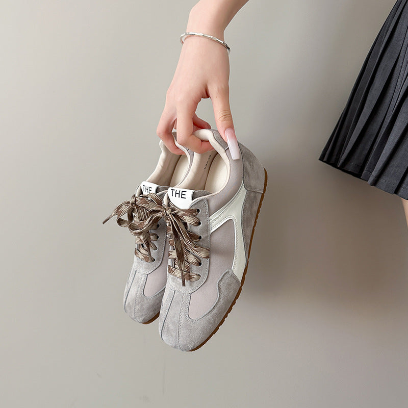 Women's Toe Angora Red Board Contrast Color Platform German Training Genuine Women's Sports Shoes