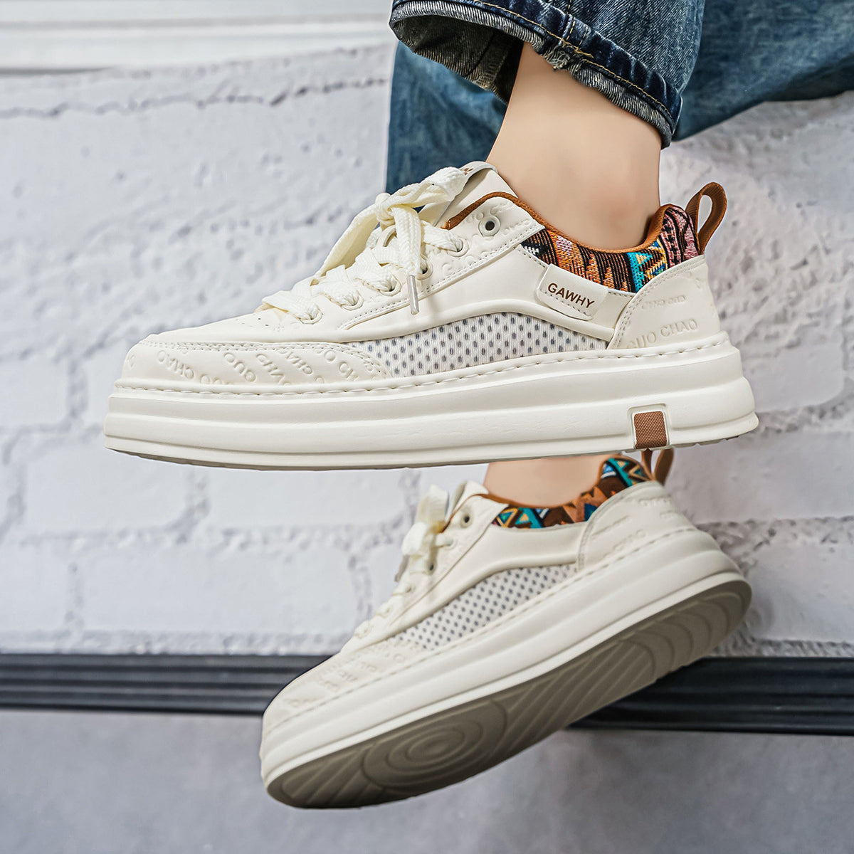 Men's Height Increasing Wearable White Trendy Soft Casual Shoes