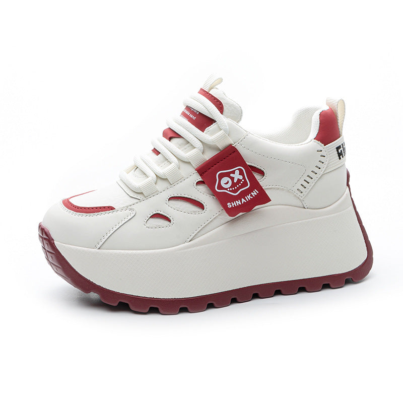 Women's Insole Platform Dad Lace Color Block Single-layer White Women's Casual Shoes
