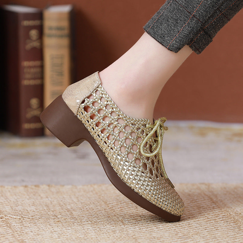 Women's Authentic Weave Chunky Soft Bottom Small Retro Sandals