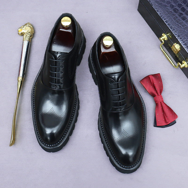 Men's Cowhide Formal Wear Thick Bottom Increased Men's Business Leather Shoes