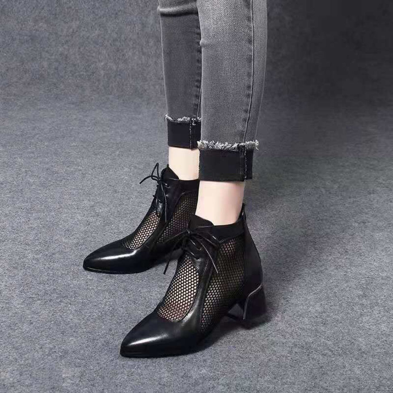Women's Mesh Hollow Booties Genuine Martin Thin Sandals