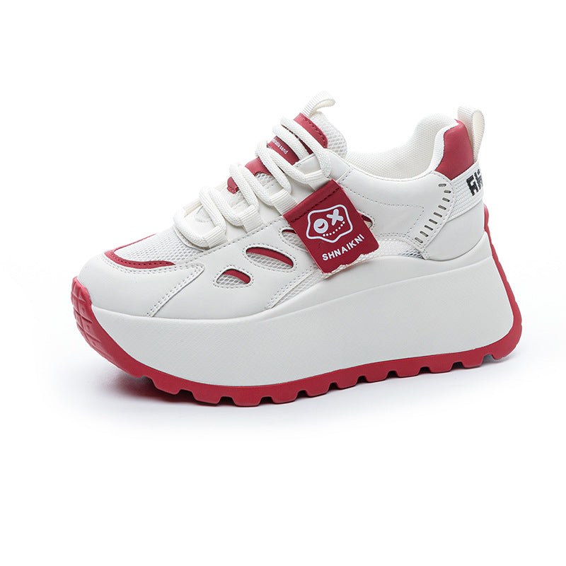 Women's Insole Platform Dad Lace Color Block Single-layer White Women's Casual Shoes