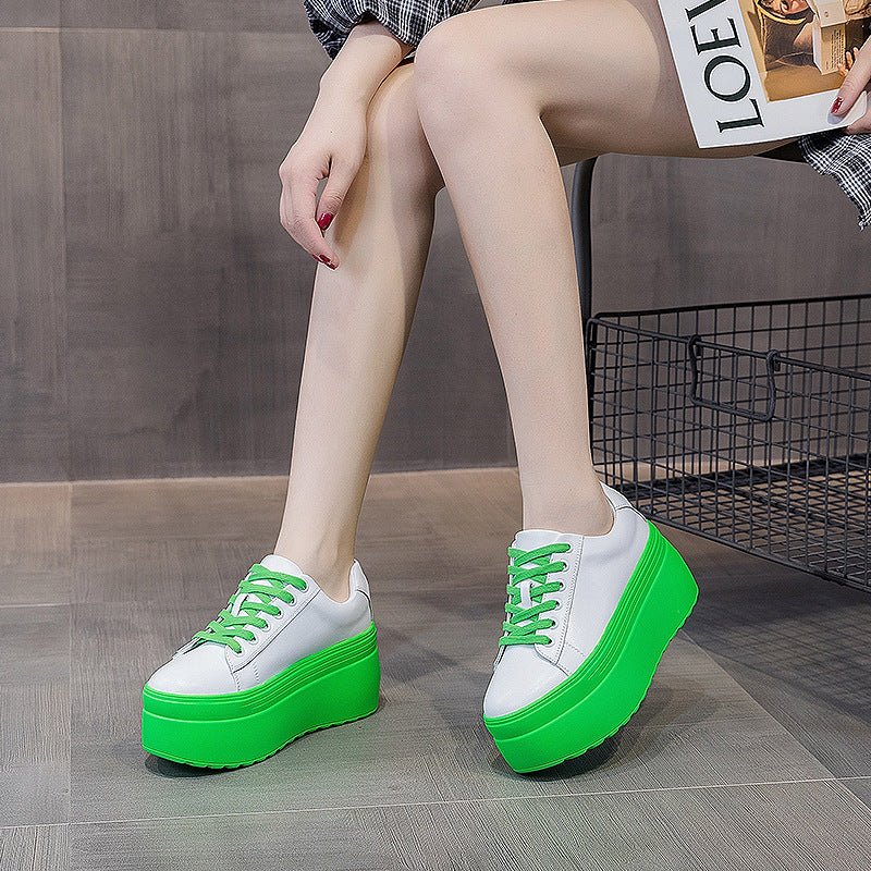 Women's White Autumn Korean Style Muffin Platform Height Casual Shoes