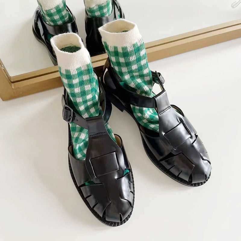 Women's Niche Roman Woven Summer Genuine Retro Flat Hollowed Sandals