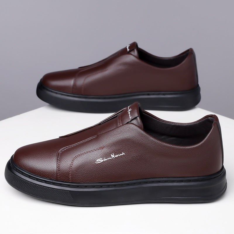 Men's Breathable Korean Style Flat Soft Bottom Leather Shoes