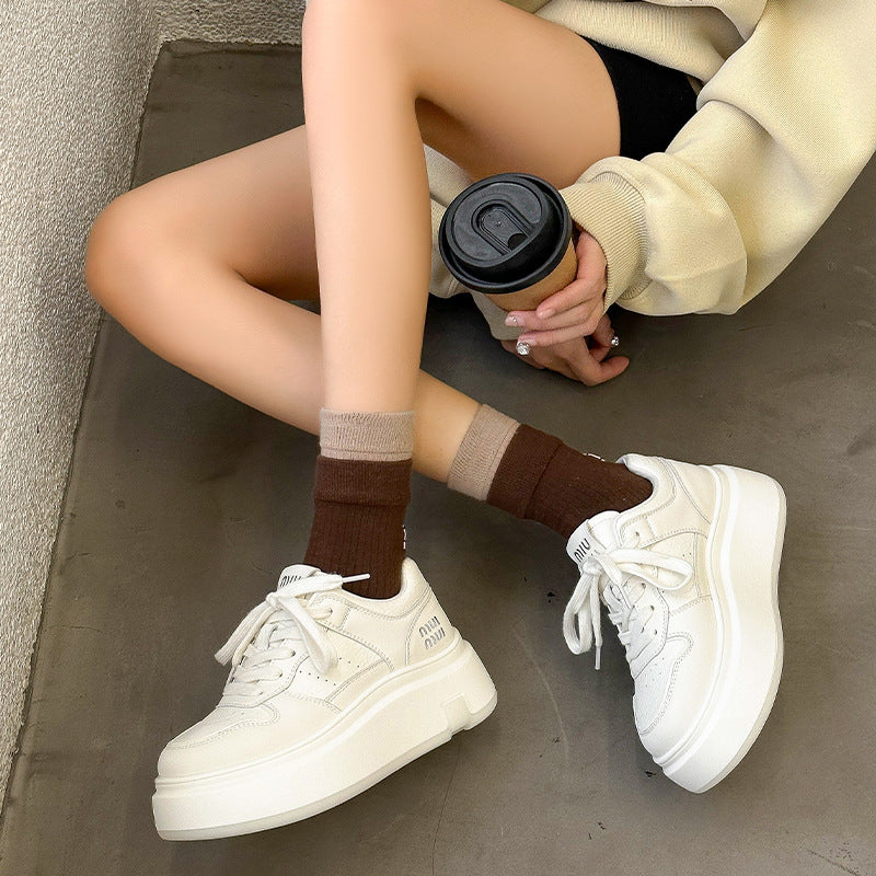 Women's Autumn White Red Muffin Bottom Sports Skate Thick Casual Shoes