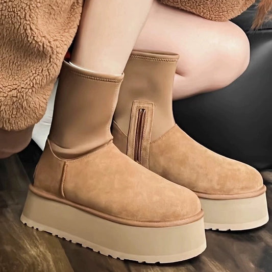 Women's Fur Integrated Elastic Fabric Height Increasing Snow Boots