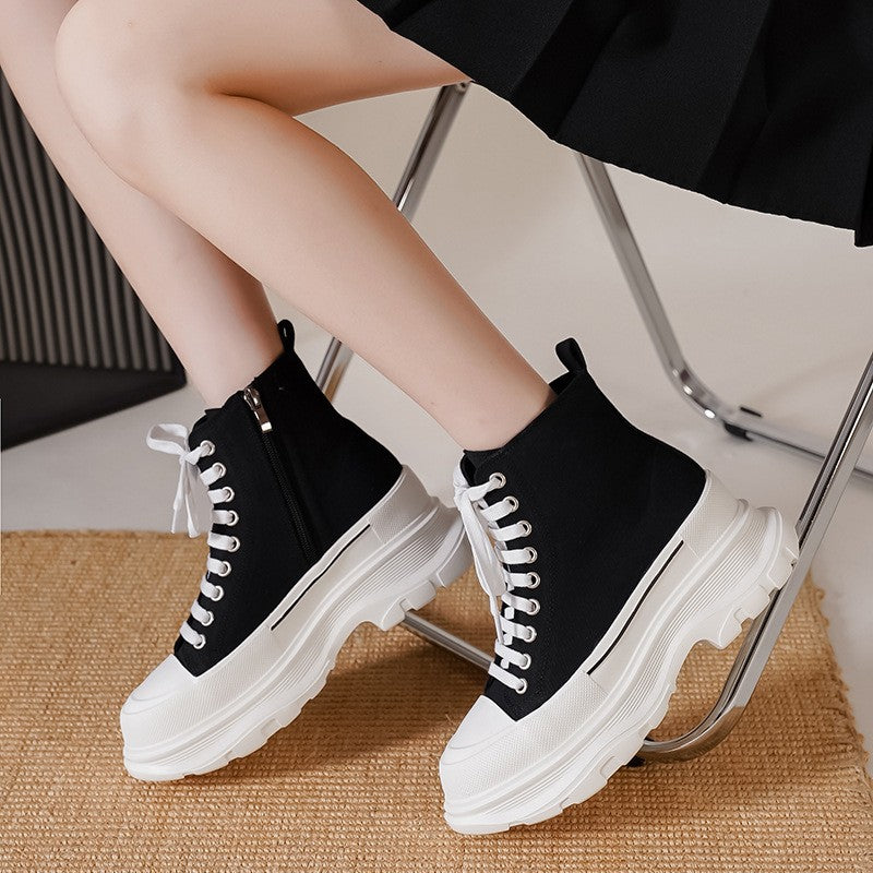 Women's Mcqueen White Platform Height Increasing Insole Canvas Shoes