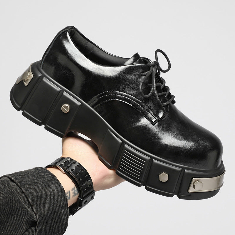 Elevator Boys Derby Niche Functional British Platform Retro Big Head Men's Casual Leather Shoes