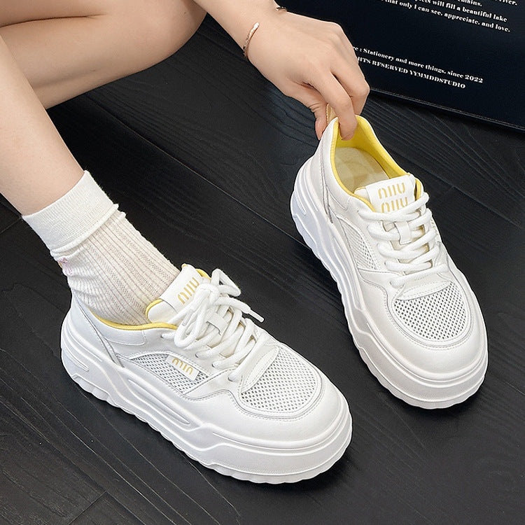 Women's Super Lightweight Thick-soled White Mesh Summer Sneakers