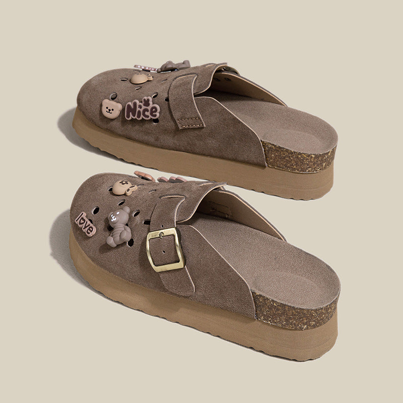 Women's Genuine Thick Bottom Small Size Closed Toe Half Outer Women's Shoes
