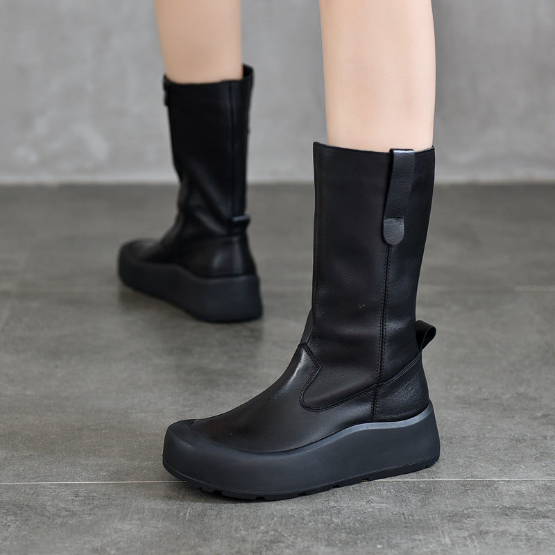 Women's Full Top Layer Cowhide Mid Genuine Boots